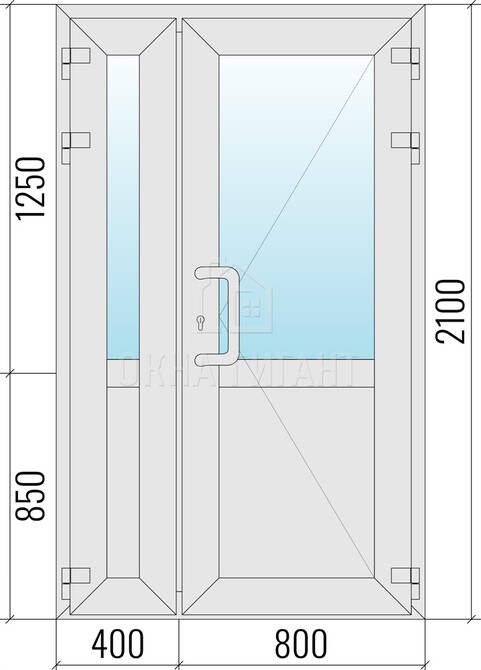 Входная  полуторная алюминиевая дверь 1200x2100 со стеклом с импостом