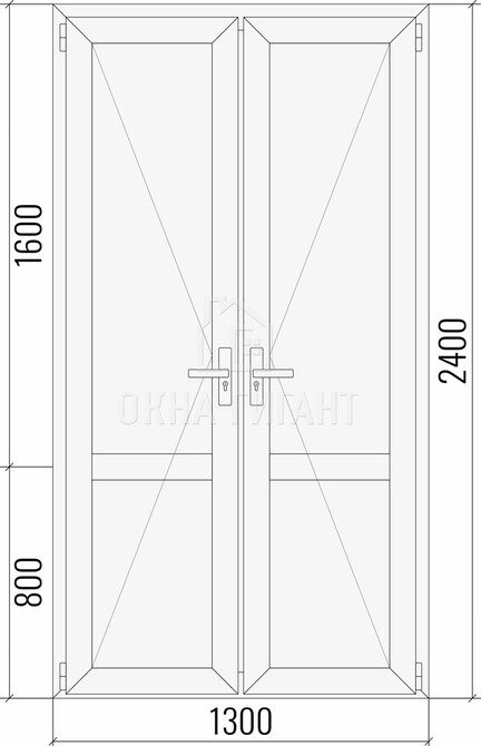 Межкомнатная глухая двустворчатая пластиковая дверь 1300x2400