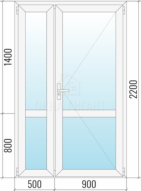 Межкомнатная стеклянная полуторная пластиковая дверь 1400x2200 с импостом