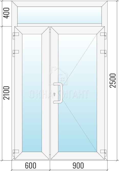 Входная стеклянная полуторная пластиковая дверь 1500x2500 с фрамугой