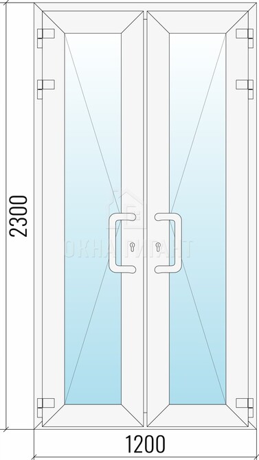 Входная стеклянная двустворчатая пластиковая дверь 1200x2300