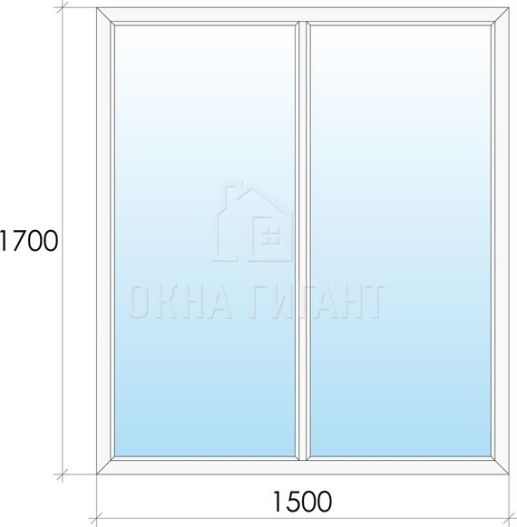 Двухстворчатое глухое пластиковое окно Г-Г 1500x1700