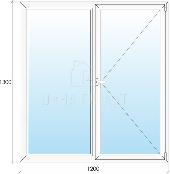 Двухстворчатое поворотное пластиковое окно Г-П 1200x1300